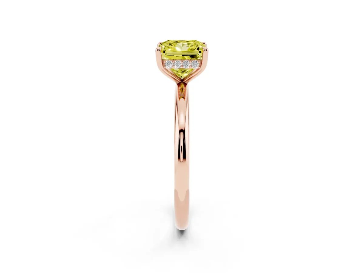 Fancy Yellow Princess Cut Diamond Solitaire Ring with Thin Band and Four-Prong Setting Rose gold
