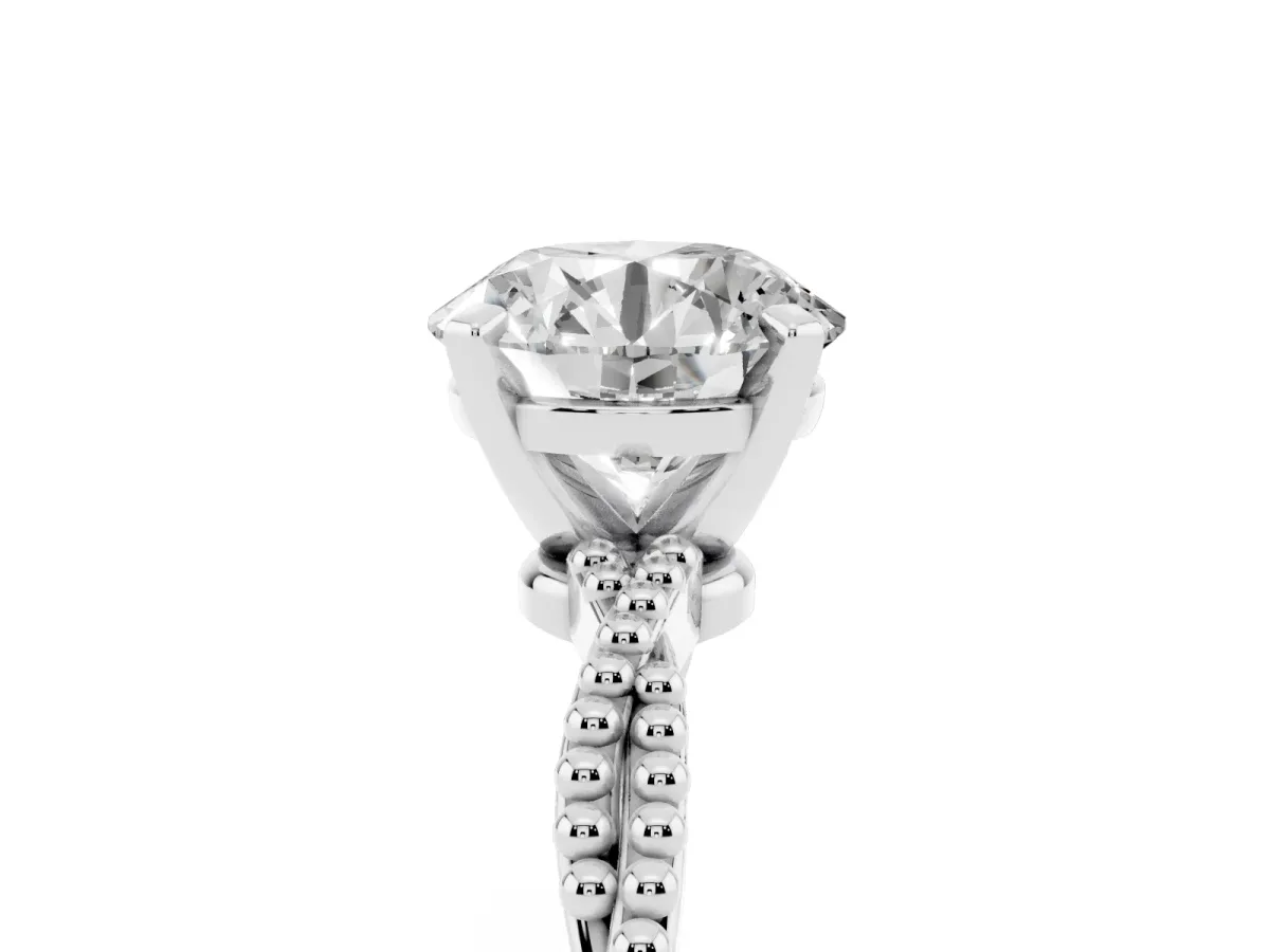 Round Cut Solitaire Twisted Band with Bead Prong Setting White gold