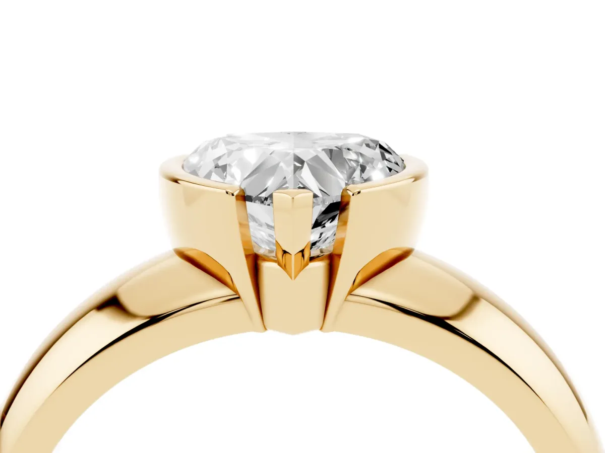 Heart Cut Solitaire Tension Set Diamond Ring with Wide Band Yellow gold