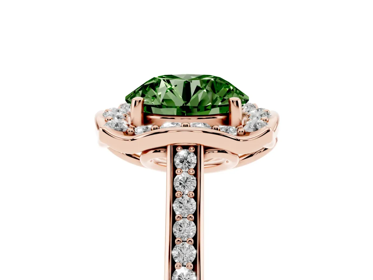 Fancy Green Round Cut Halo Round Diamond Pave Band with Four-Prong Setting Rose gold