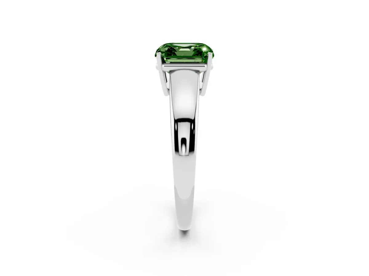 Fancy Green Asscher Cut Solitaire Diamond Ring with Tapered Band and Four-Prong Setting Platinum