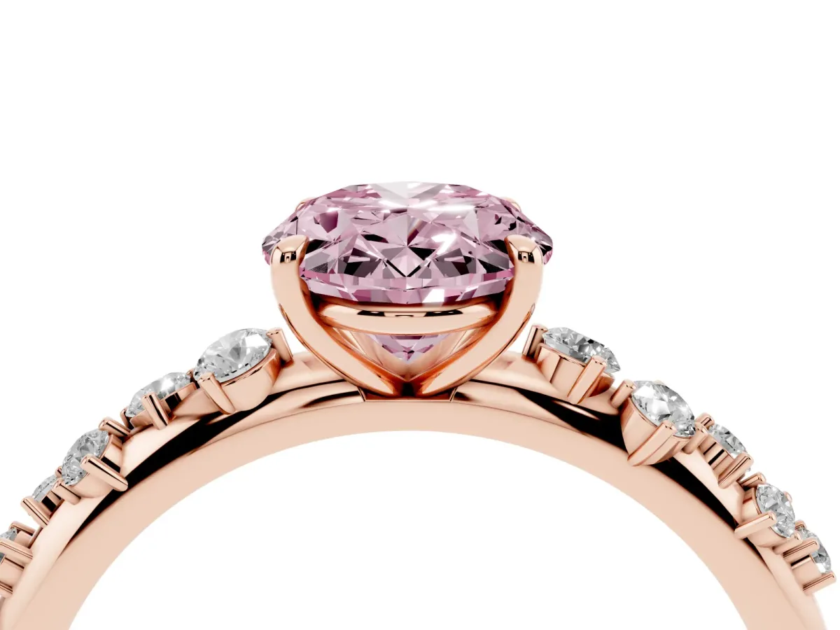 Fancy Pink Oval Cut Diamond Cluster Prong-Set Solitaire Ring Rose gold