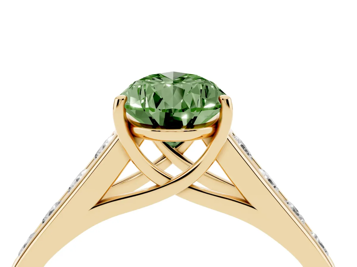 Fancy Green Pear Cut Solitaire Channel-Set Diamond Engagement Ring with Four-Prong Setting Yellow gold