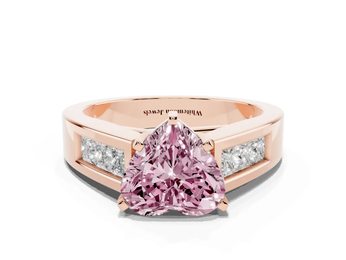 Fancy Pink Heart Cut Cut Channel Set Solitaire Ring with Four-Prong Setting Rose gold
