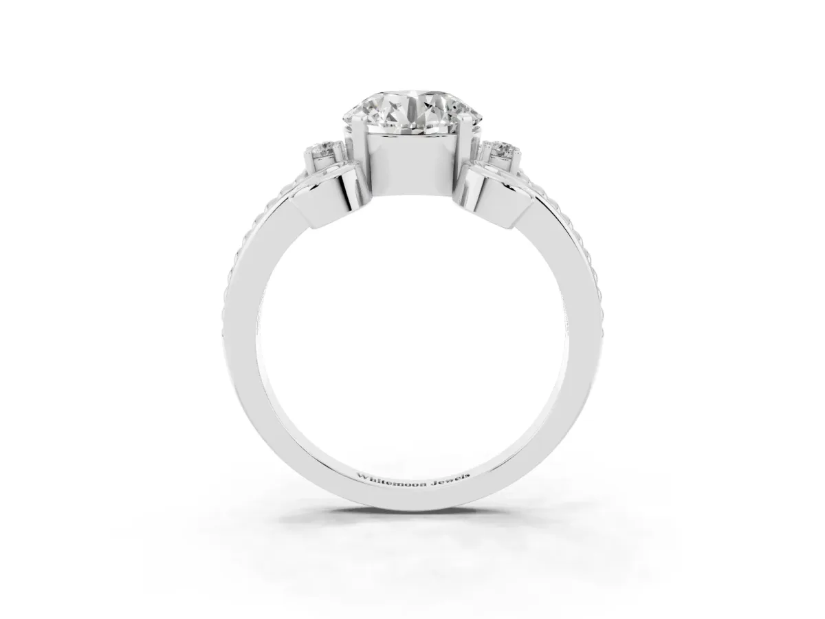 Round Cut Solitaire Twisted Band Scroll Prong Ring Silver