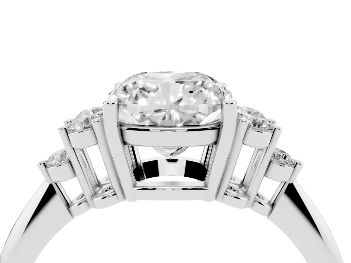 Cushion Cut Cut Diamond Cluster Ring with Solitaire Band and Four-Prong Setting Silver