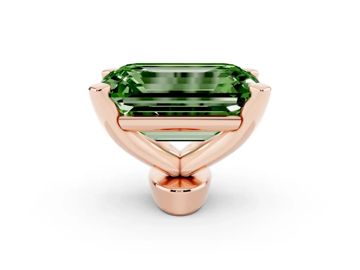 Fancy Green Emerald Cut Diamond Solitaire Ring with Prong Setting and Classic Band Rose gold