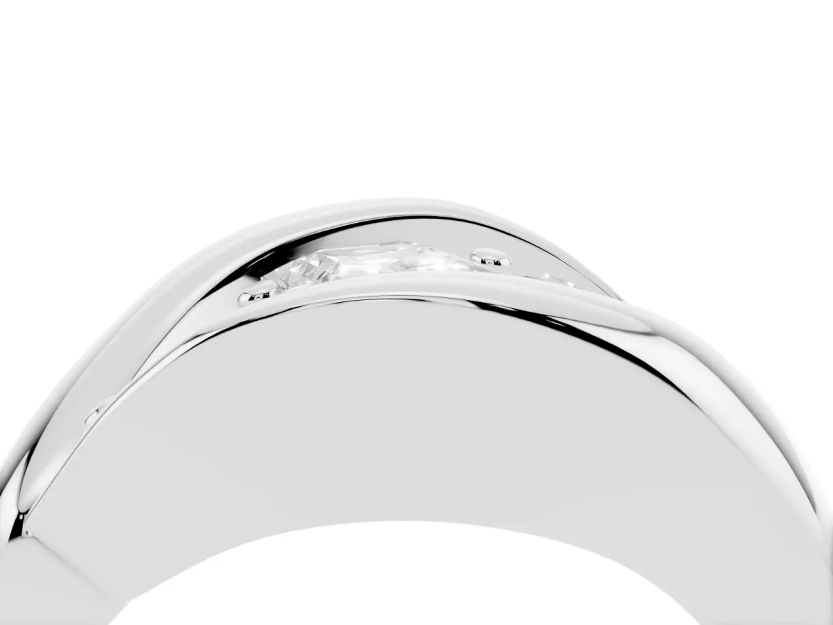 Channel Set Emerald Cut Diamond Crossover Band Silver