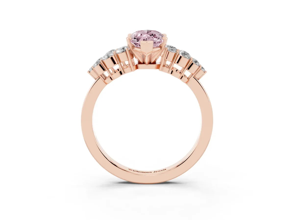 Fancy Pink Marquise Cut Cluster Diamond Engagement Ring with Pavé Band and Four-Prong Setting Rose gold