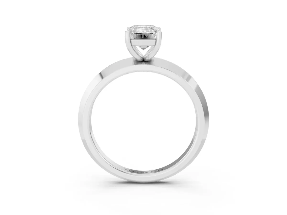 Emerald Cut Cut Solitaire Engagement Ring with Flat Band and Four-Prong Setting Platinum