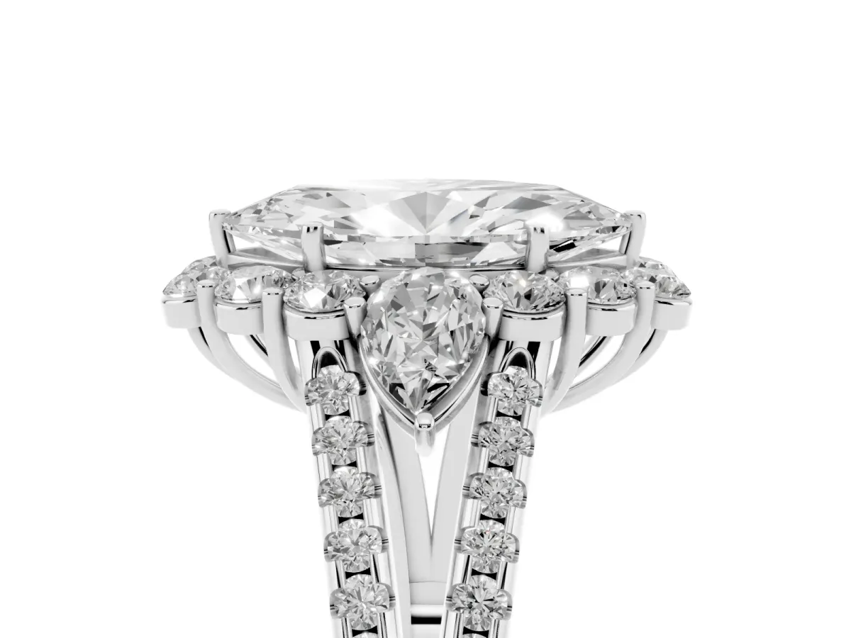 Marquise Cut Halo Split Shank Diamond Engagement Ring with Prong Setting Platinum