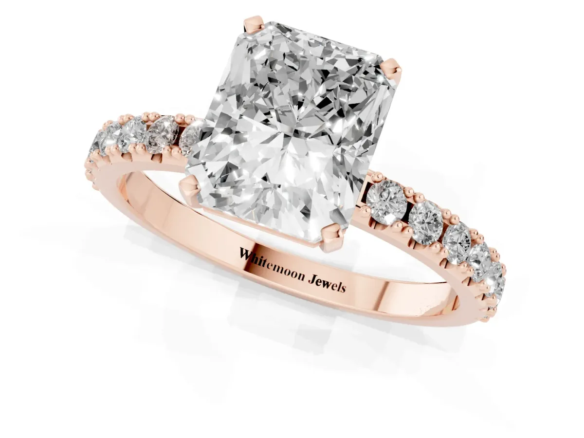Radiant Cut Diamond Solitaire Pavé Band with Four-Prong Setting Rose gold