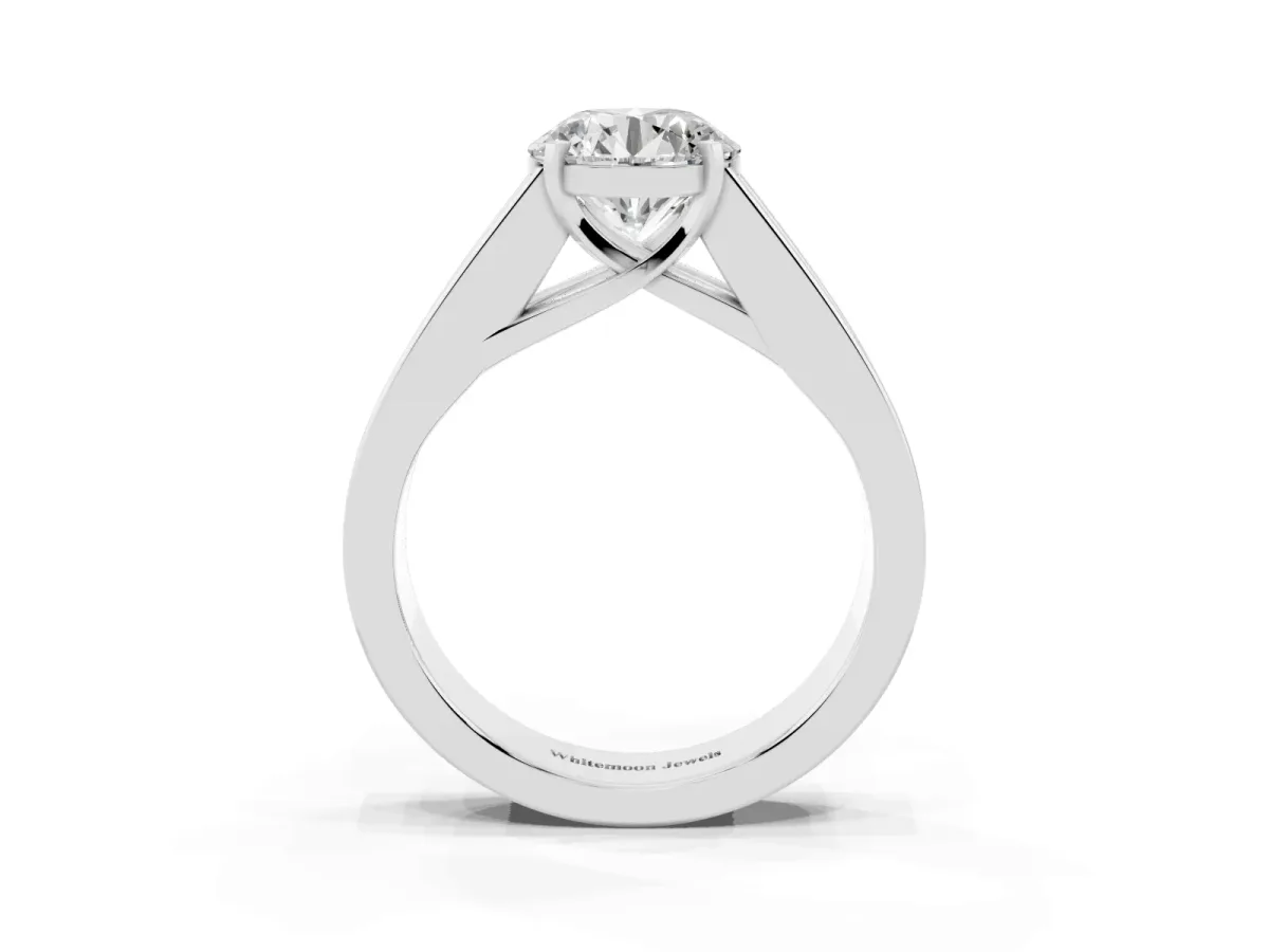 Round Cut Cut Channel Set Solitaire Ring with Four-Prong Setting Silver