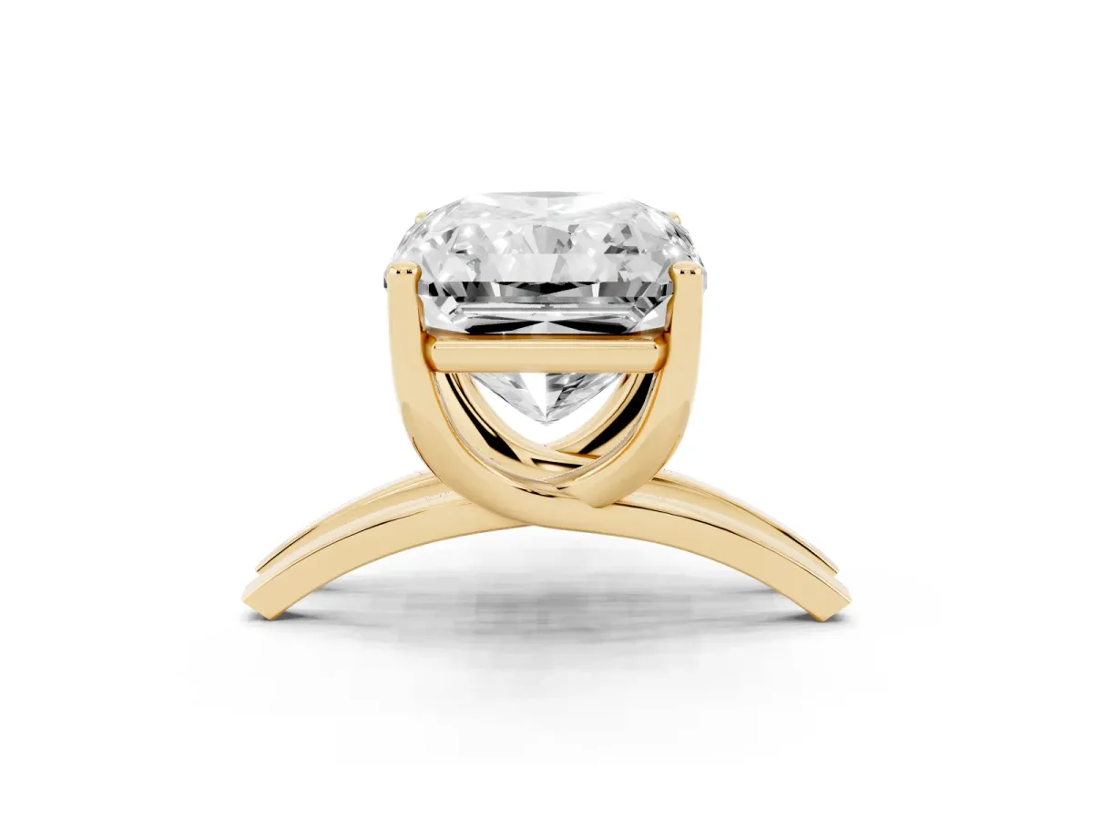 Radiant Cut Cut Diamond Solitaire Engagement Ring with Tapered Plain Band and Four-Prong Setting Yellow gold