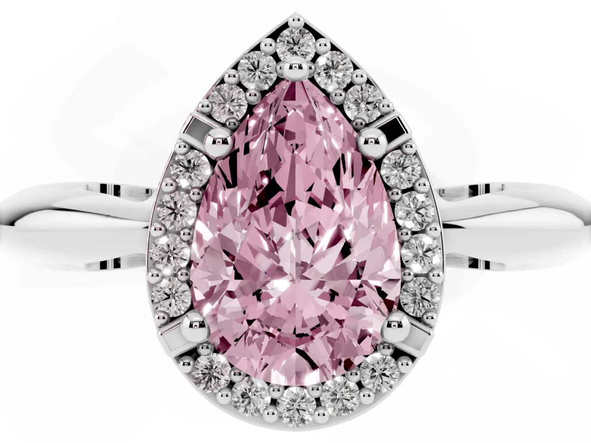 Fancy Pink Pear Cut Cut Diamond Halo Engagement Ring with Split Shank and Four-Prong Setting Silver