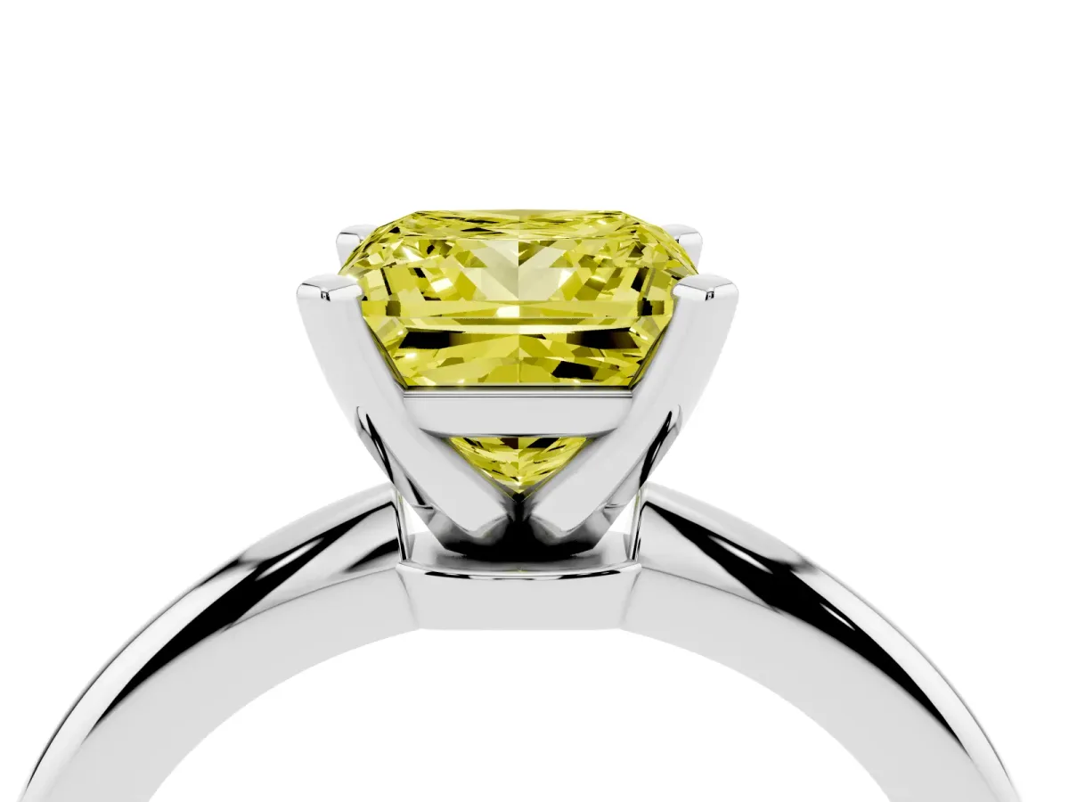 Fancy Yellow Princess Cut Diamond Solitaire Ring with Prong Setting and Classic Band Platinum