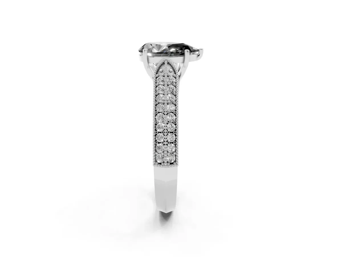 Fancy Black Pear Cut Cut Pave Split Shank Engagement Ring with Four-Prong Setting Silver