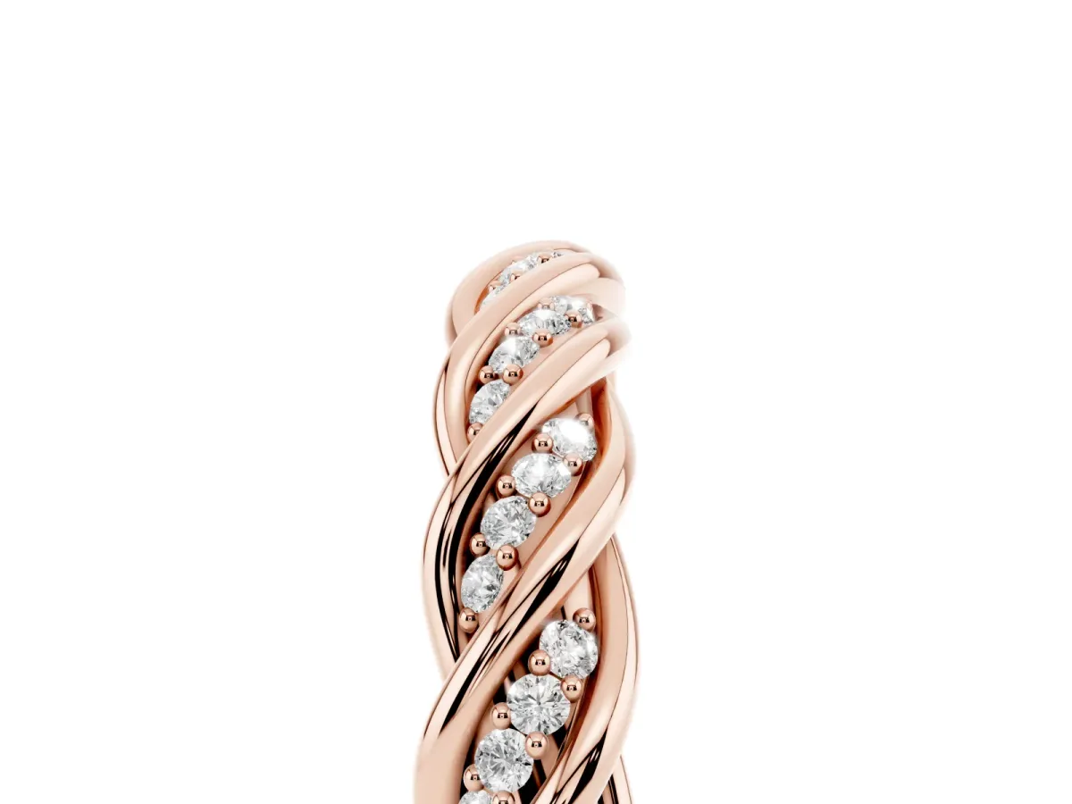 Twisted Pavé Round Diamond Eternity Band with Shared Prong Setting Rose gold