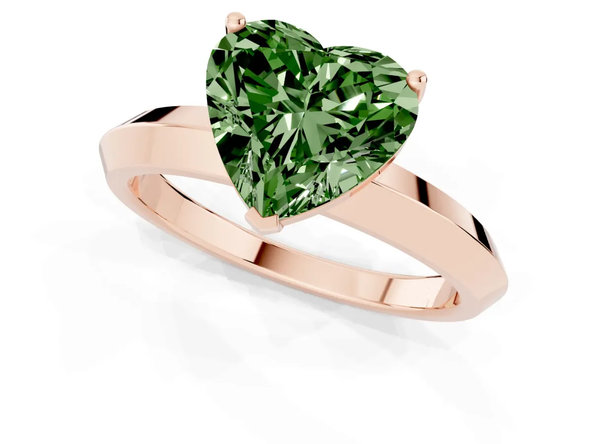 Fancy Green Heart Cut Cut Solitaire Engagement Ring with Flat Band and Four-Prong Setting Rose gold