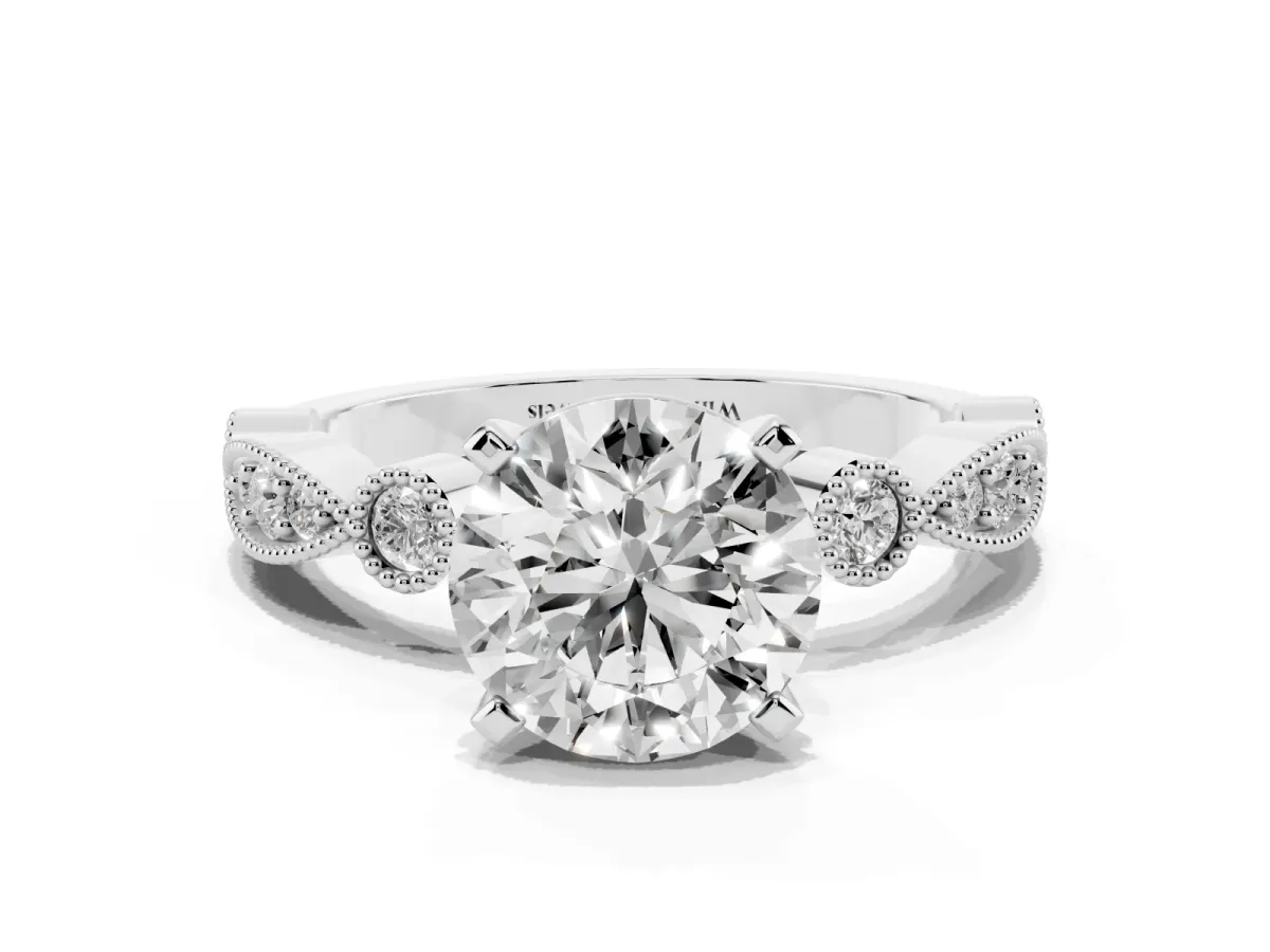 Round Cut Milgrain Bezel Diamond Engagement Ring with Solitaire Prong Setting Silver