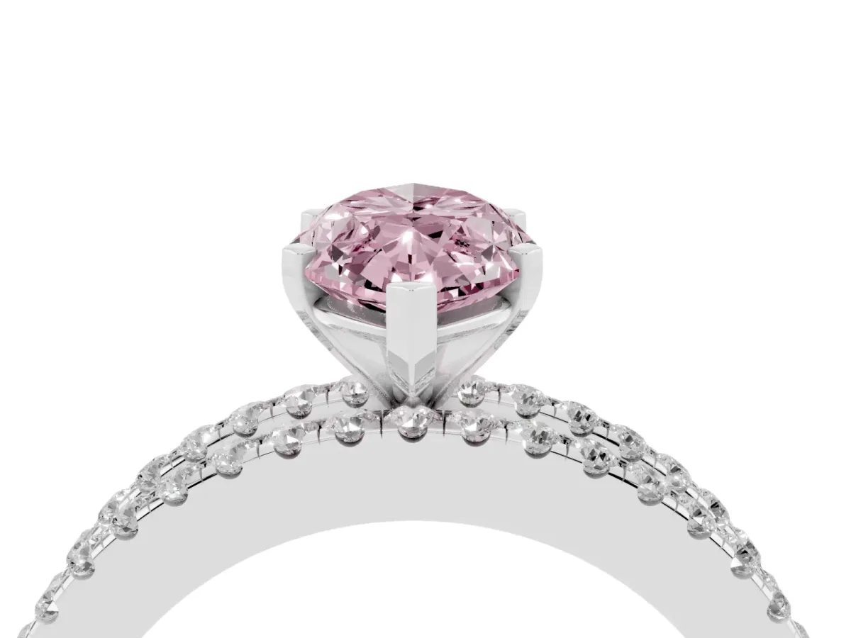 Fancy Pink Marquise Cut Diamond Solitaire Ring with Pavé and Channel Set Band Platinum