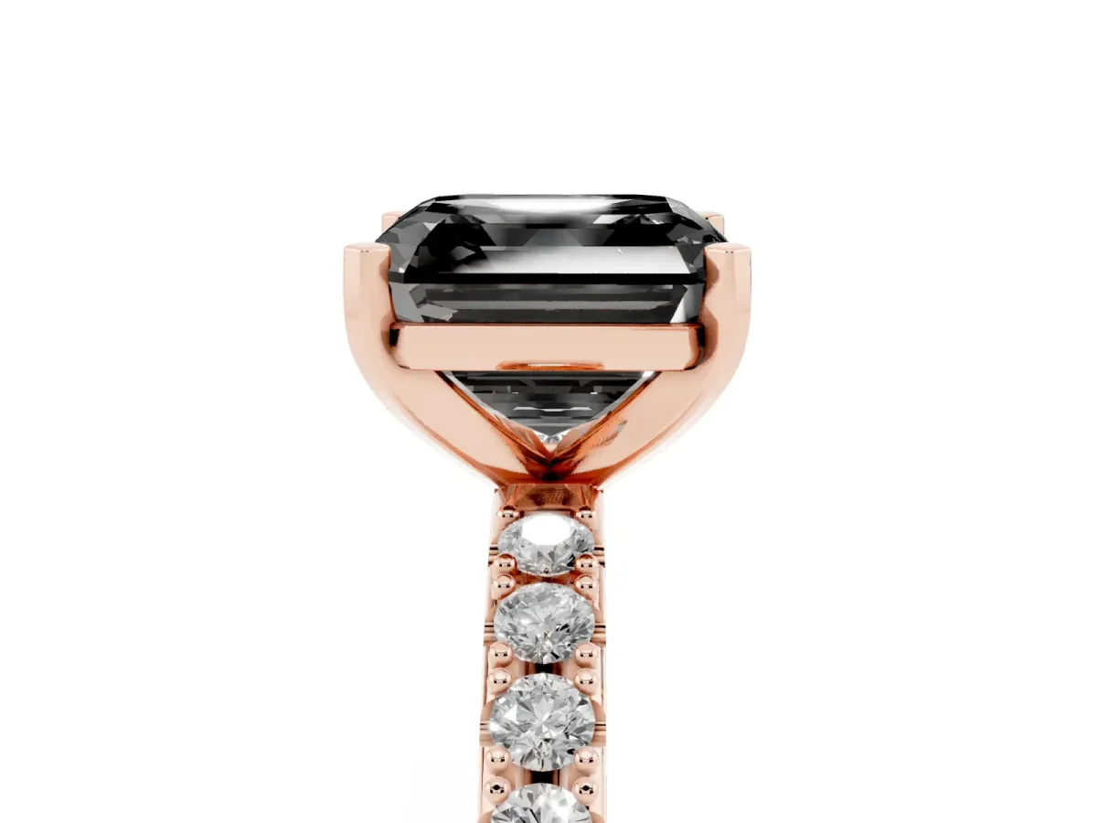 Fancy Black Asscher Cut Diamond Solitaire Pavé Band with Four-Prong Setting Rose gold