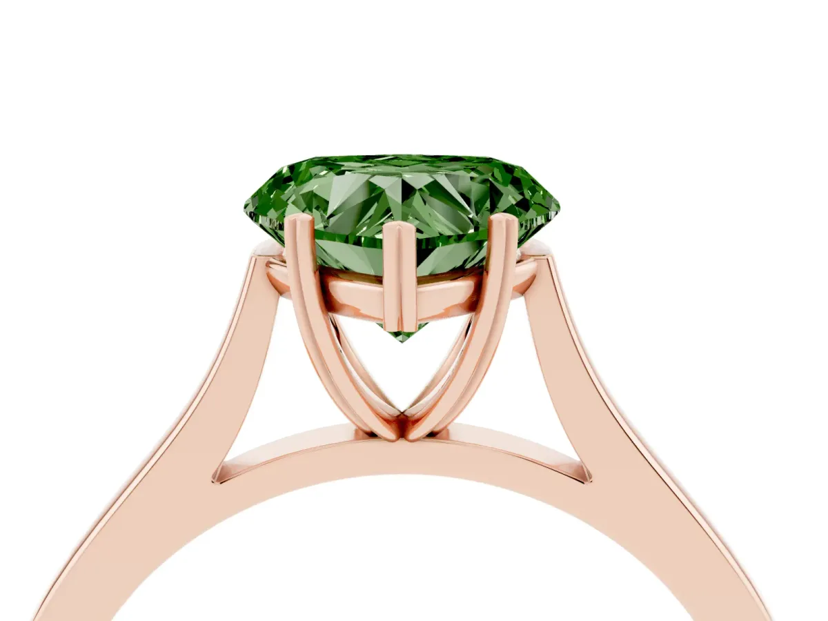 Fancy Green Heart Cut Solitaire Heart Prong Engagement Ring with Tapered Band Rose gold