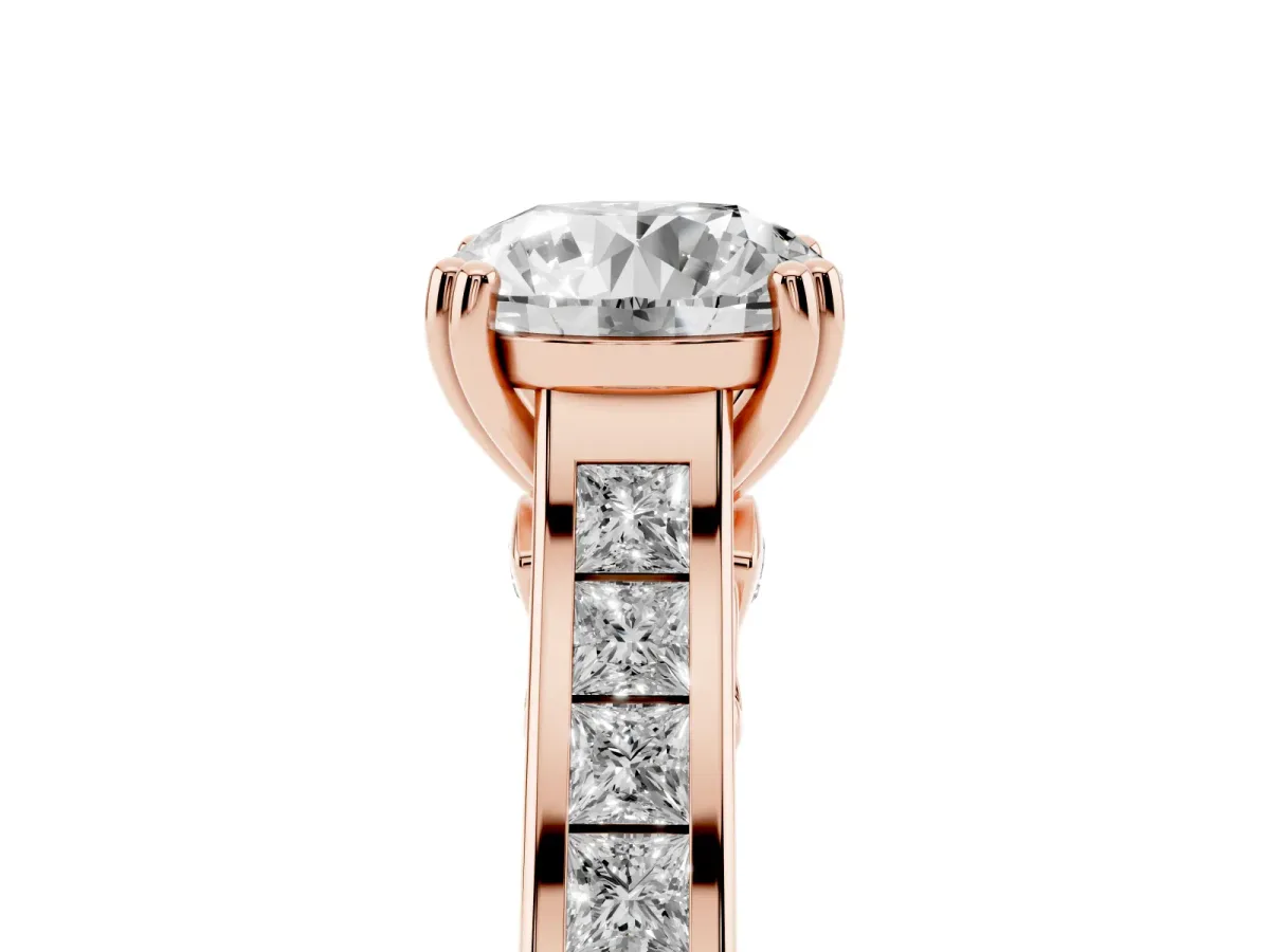 Round Cut Cut Channel Set Solitaire Engagement Ring with Prong Setting Rose gold