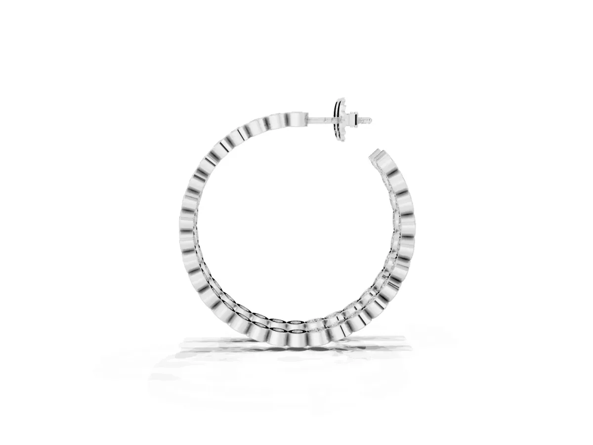 Round Diamond Bezel-Set Inside-Out Large Hoop Earrings Silver