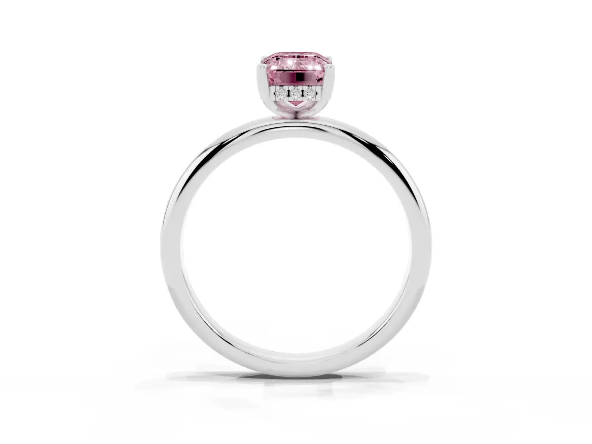 Fancy Pink Emerald Cut Cut Solitaire Engagement Ring with Four-Prong Setting and Classic Band Platinum