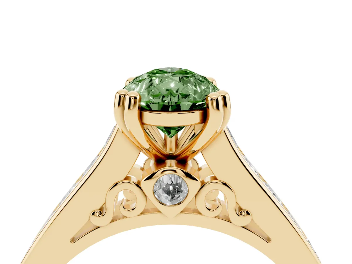 Fancy Green Pear Cut Cut Channel Set Solitaire Engagement Ring with Prong Setting Yellow gold