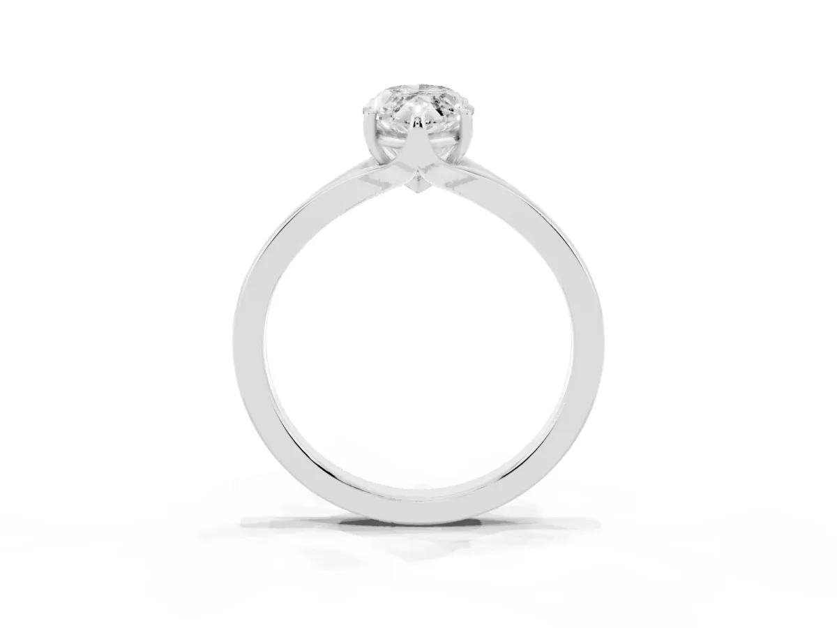 Marquise Cut Solitaire Diamond Ring with Six-Prong Setting and Tapered Band Platinum
