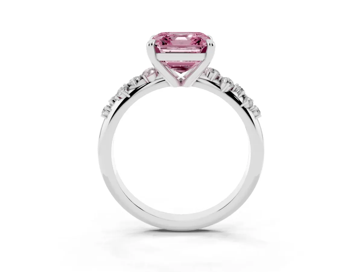 Fancy Pink Asscher Cut Cut Diamond Vine Band with Four-Prong Setting Platinum