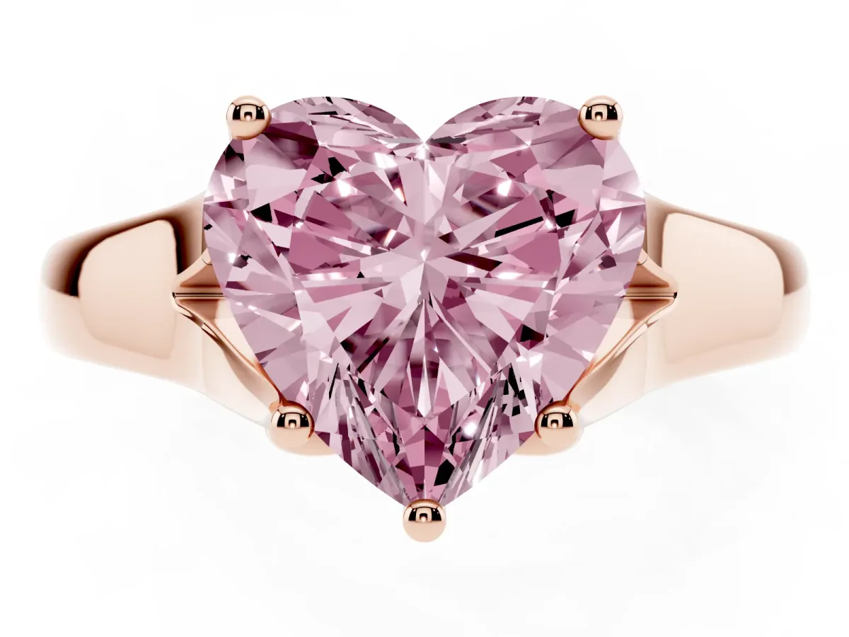 Fancy Pink Heart Cut Solitaire Diamond Ring with Cathedral Band and Four-Prong Setting Rose gold