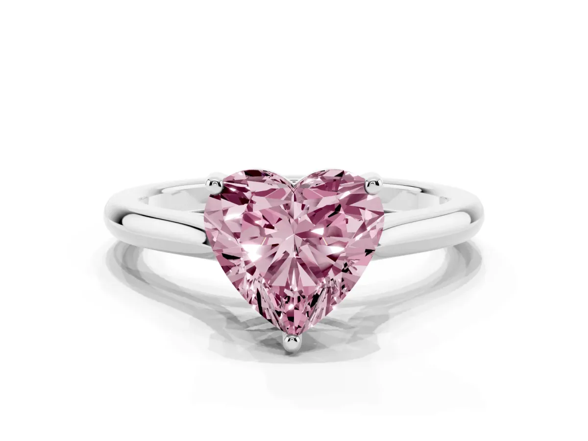 Fancy Pink Heart Cut Cut Solitaire Ring with Cathedral Band and Four-Prong Setting Silver