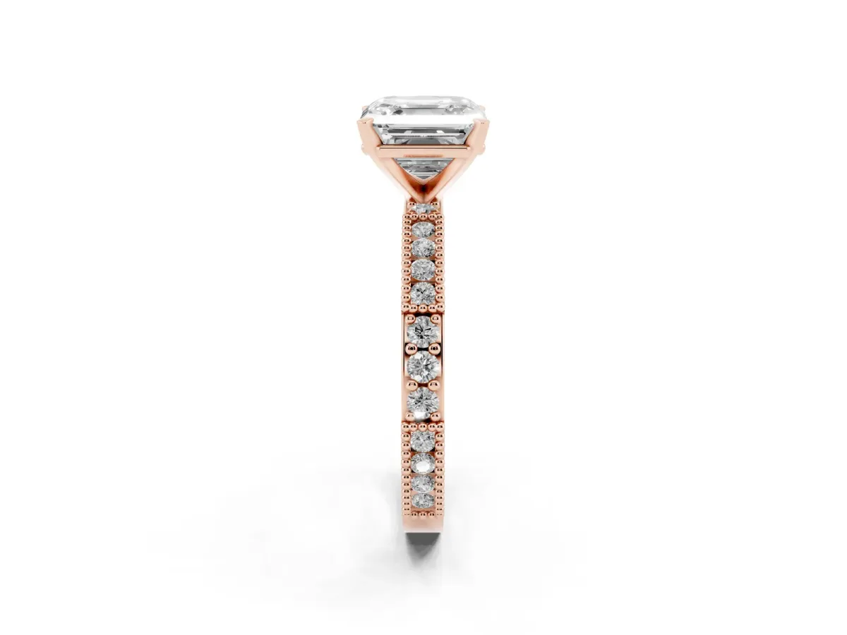 Asscher Cut Solitaire with Pavé Band and Four-Prong Setting Rose gold