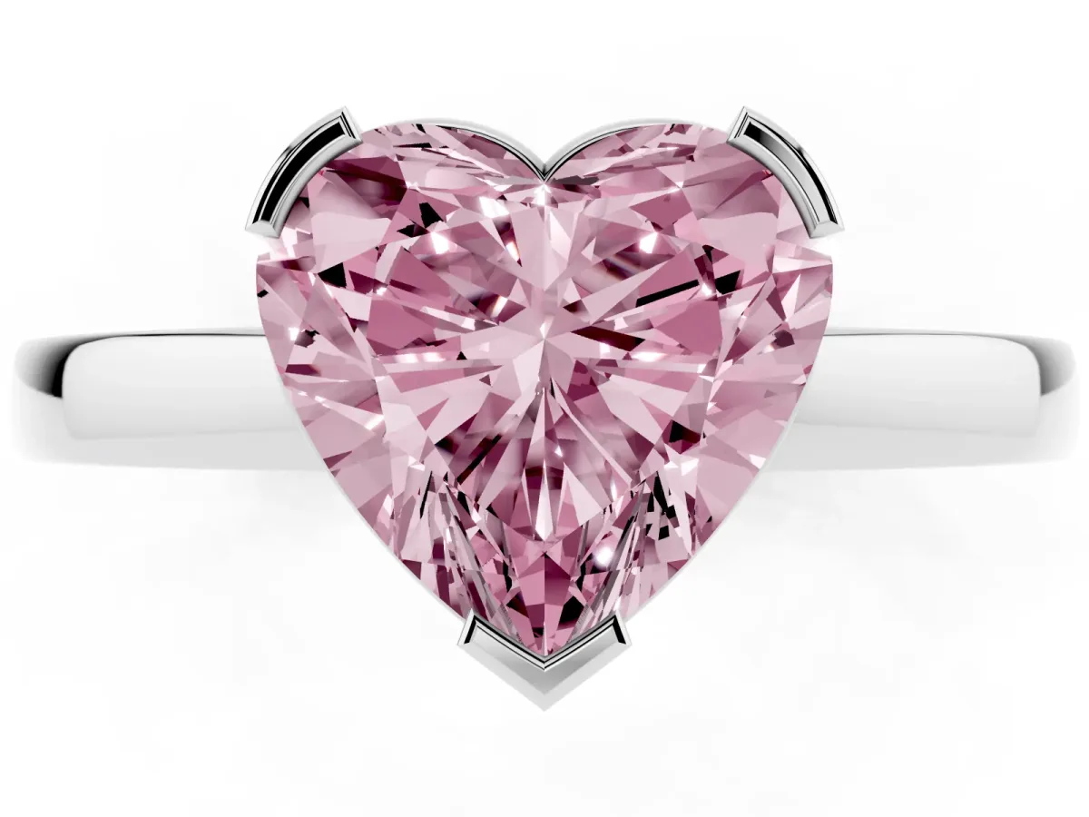 Fancy Pink Heart Cut Cut Solitaire Ring with Four-Prong Setting and Classic Band Silver