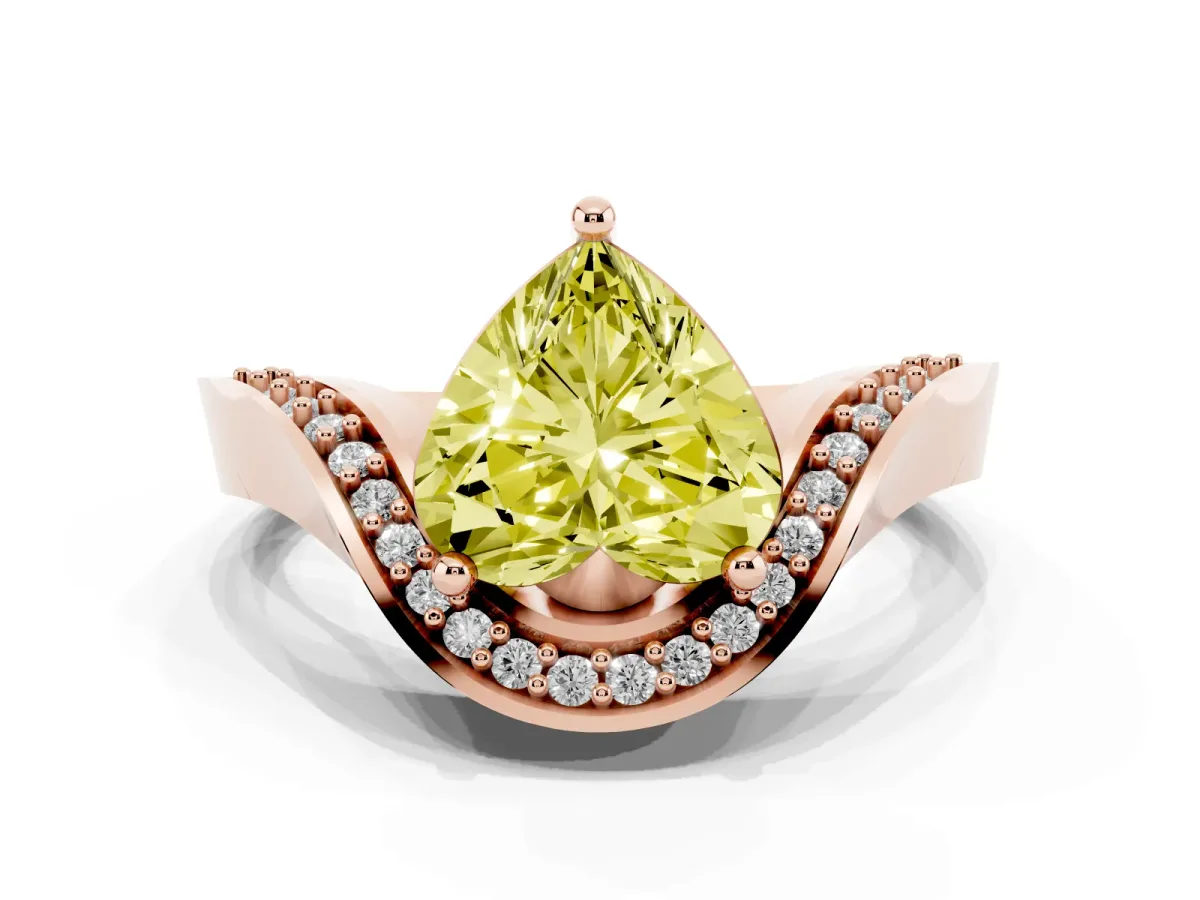 Fancy Yellow Heart Cut Solitaire Diamond Engagement Ring with Pave Band and Four-Prong Setting Rose gold