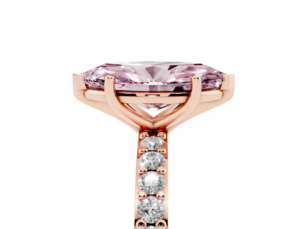 Fancy Pink Marquise Cut Cut Diamond Solitaire with Pave Band and Four-Prong Setting Rose gold