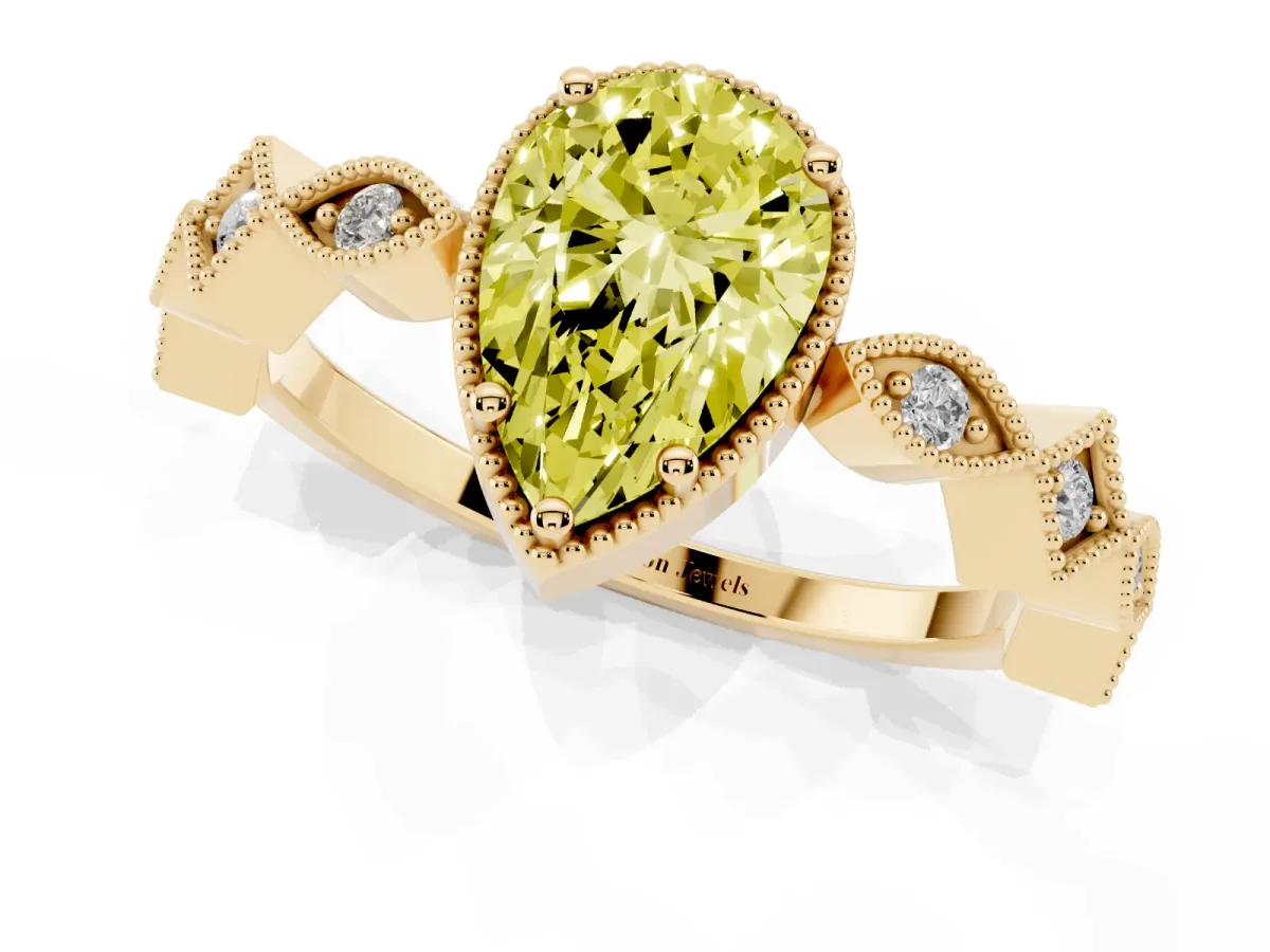 Fancy Yellow Pear Cut Milgrain Marquise Diamond Twist Band Ring Yellow gold