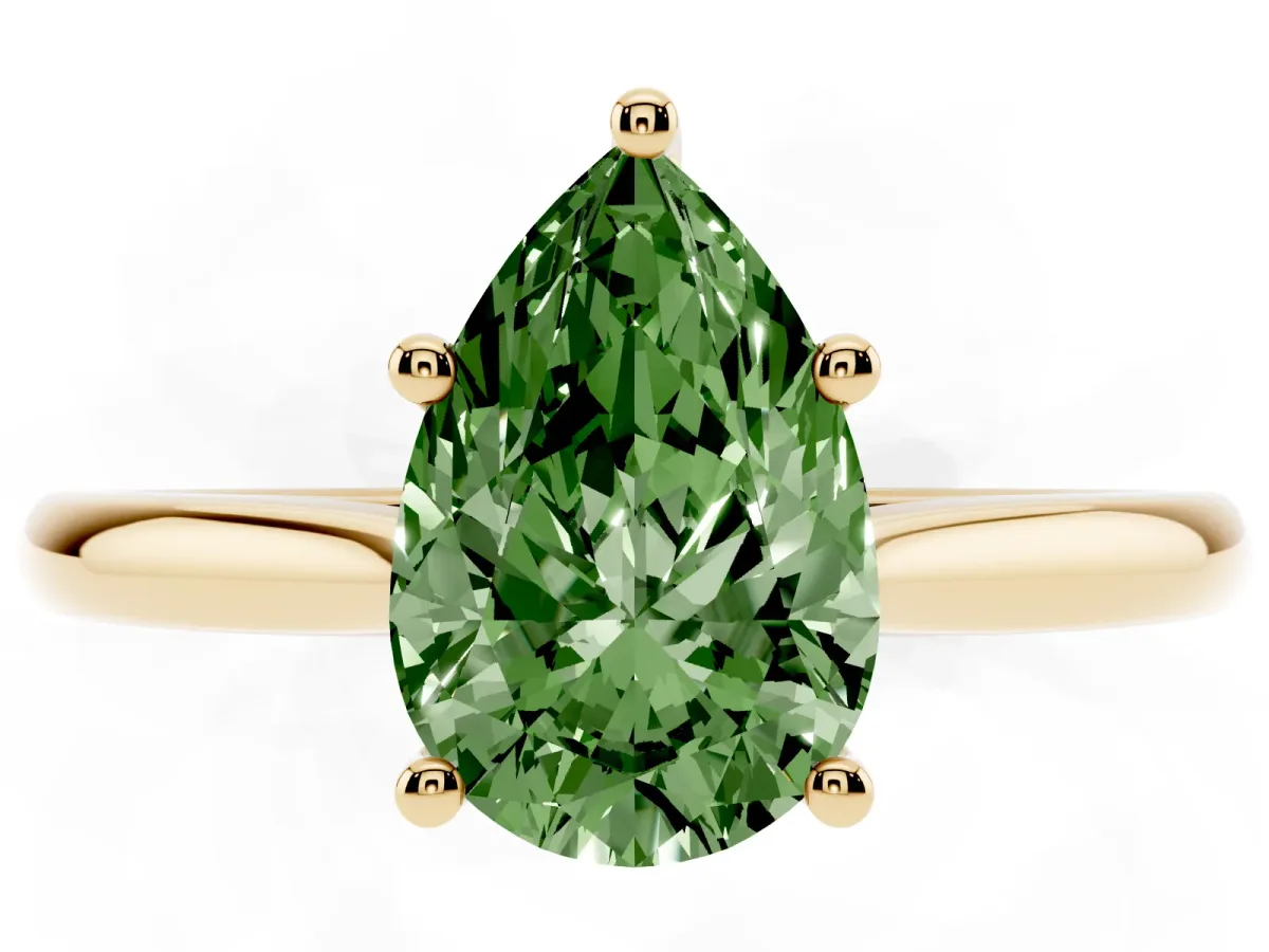 Fancy Green Pear Cut Cut Solitaire Ring with Cathedral Band and Four-Prong Setting Yellow gold