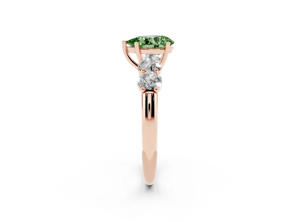 Fancy Green Pear Cut Cut Five-Stone Prong Set Diamond Ring with Classic Band Rose gold