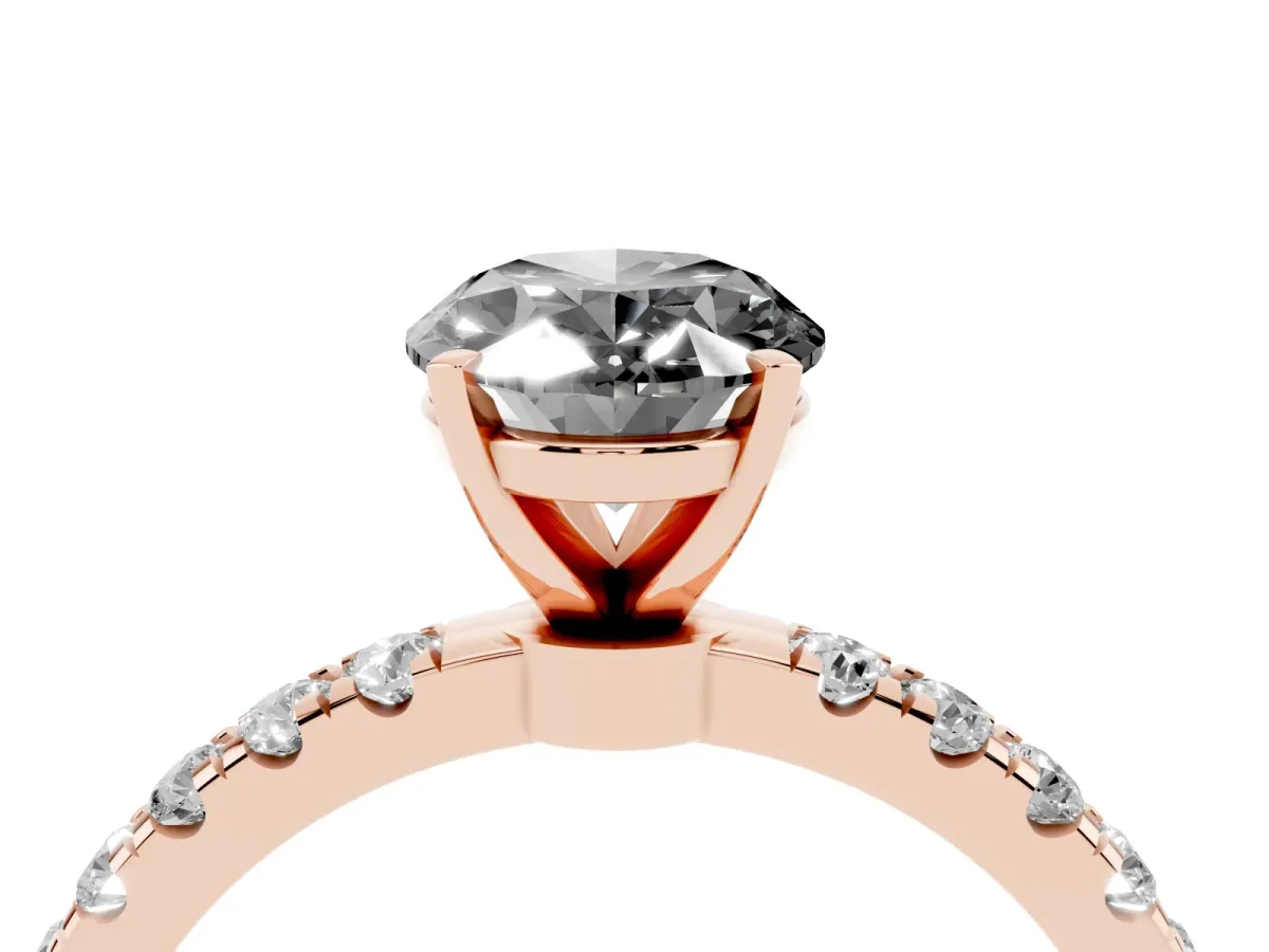 Fancy Black Oval Cut Diamond Solitaire Ring with Pavé Accents and Four-Prong Setting Rose gold