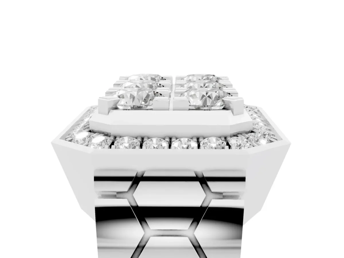 Round Diamond Cluster Halo Mens Ring Platinum