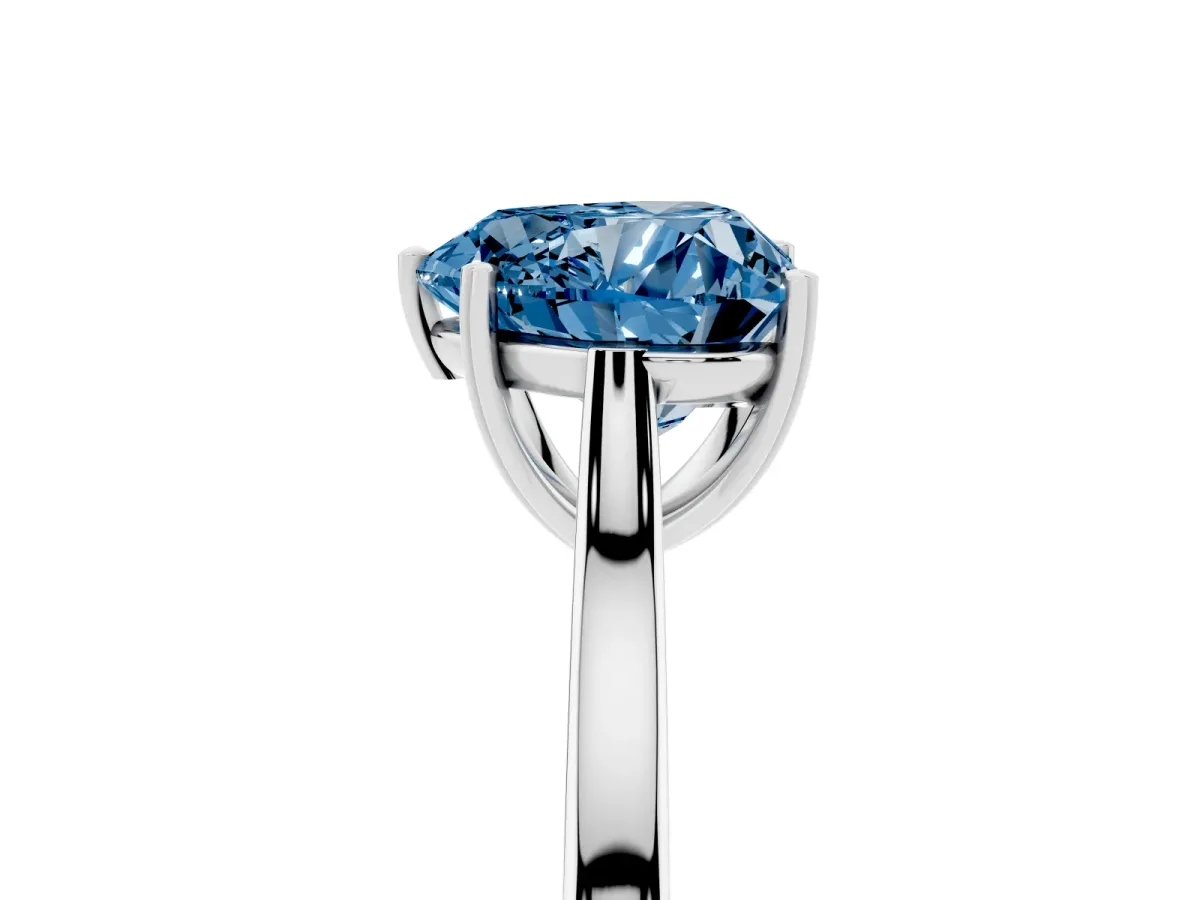 Fancy Blue Heart Cut Solitaire Heart Prong Engagement Ring with Tapered Band White gold