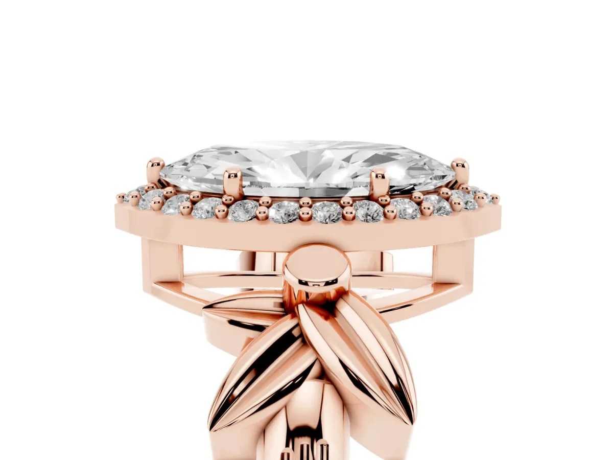 Marquise Cut Halo Diamond Floral Band with Four-Prong Setting Rose gold