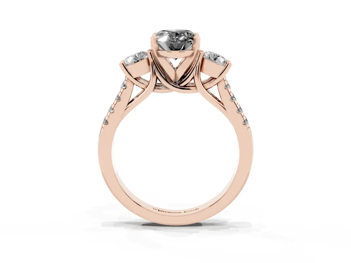 Fancy Black Three-Stone Oval Cut Diamond Pavé Band with Four-Prong Setting Rose gold