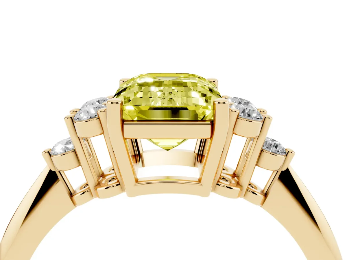 Fancy Yellow Emerald Cut Cut Diamond Cluster Ring with Solitaire Band and Four-Prong Setting Yellow gold