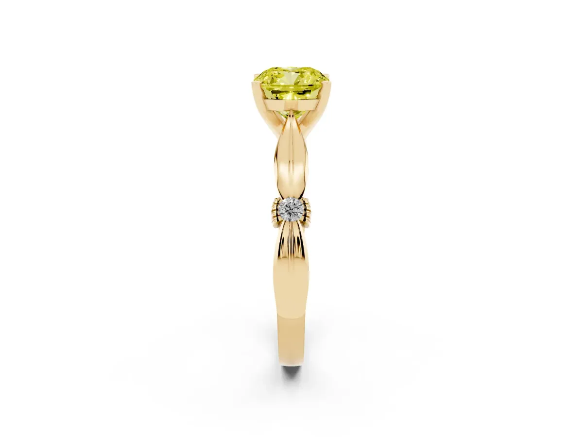 Fancy Yellow Cushion Cut Solitaire Diamond Twisted Band with Four-Prong Setting Yellow gold