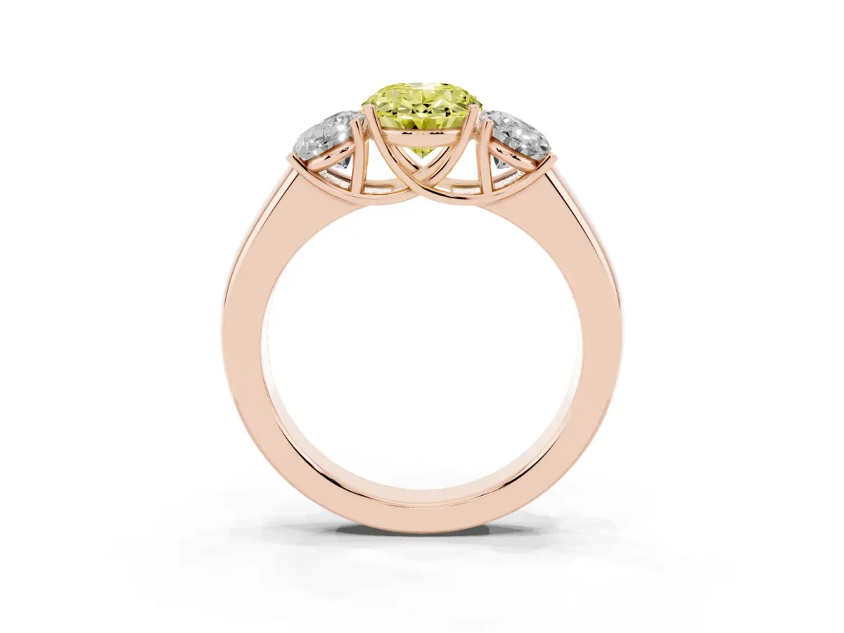 Fancy Yellow Three-Stone Oval Cut Cut Diamond Ring with Prong Setting and Classic Band Rose gold